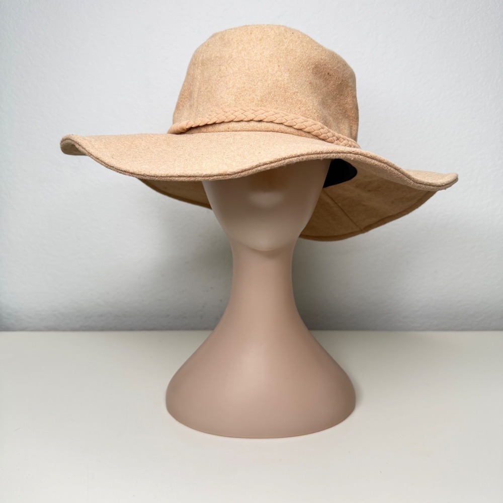 ASN Harper Wide Brim Hat Women Tan Braided Trim Wool Blend Boho Cottagecore